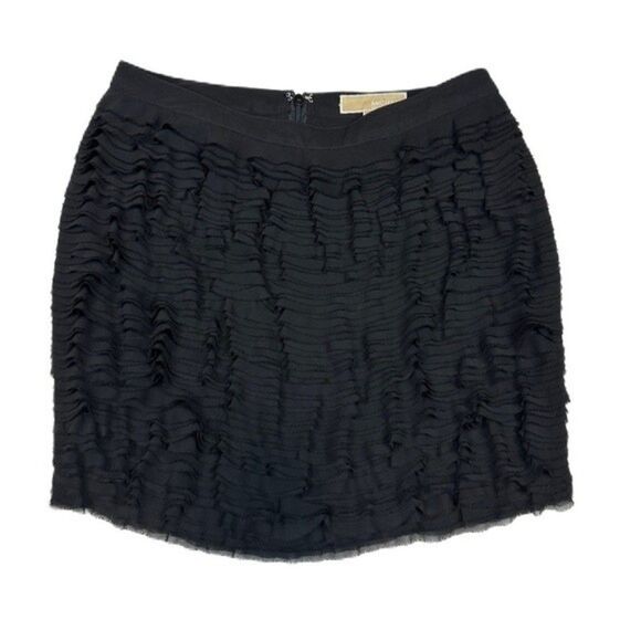 NWT Michael Kors Black Tiered Ruffle Raw Edge Lined Mini Skirt Size 2 - Picture 2 of 11